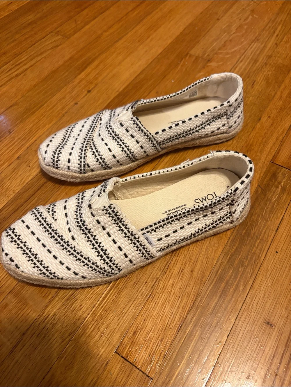 Toms Striped Woven Espadrilles in Cream and Black
